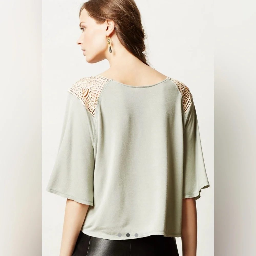 Anthropologie Liberty Garden Sage Vegan Leather Cutout Lace Boho Top M